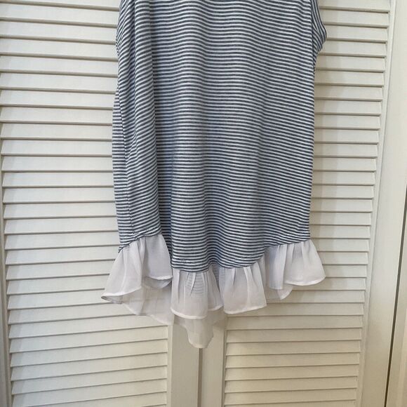 BCBGeneration Tank Top Sleeveless Ruffled Sheer Hem Blue White Stripe, Size XS - Picture 3 of 9